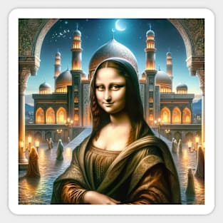 Mona Lisa's Ramadan Reflection: Cultural Fusion Sticker